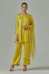 Buy_HOUSE OF TA-YA_Yellow Modal Satin Hand Embroidered Cutdana Round Neck Kurta Straight Pant Set _at_Aza_Fashions