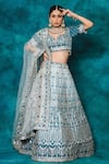 Buy_mehar_Blue Raw Silk Embroidery Resham Sweetheart Gota And Bridal Lehenga Set _at_Aza_Fashions