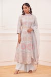 Buy_Rahul Mishra_Blue Kurta - Silk Embroidery Thread And Sequin Band Floral Anarkali Palazzo Set _at_Aza_Fashions