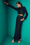 Buy_Rishi And Soujit_Blue Georgette Embroidery Cutdana Bead Jacket And Flared Pant Set  _at_Aza_Fashions