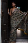 Archana Jaju_Brown Silk Hand Painted Kalamkari Sweetheart Neck Pure Saree With Blouse _Online_at_Aza_Fashions