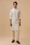 Buy_Raghavendra Rathore Blue_Off White Kurta Raw Silk Tonal Embroidery Geometric With Pant _at_Aza_Fashions