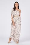 Buy_S&N by Shantnu Nikhil_Off White Poly Jersey Printed Jewel One Shoulder Kurta _at_Aza_Fashions