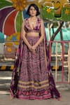 Buy_Irrau by Samir Mantri_Multi Color Dupion Printed Floral Chevron Plunge V Neck Lehenga Set _at_Aza_Fashions