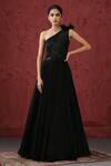 Buy_MINAKI_Black Georgette Embroidery Sequins One Shoulder Gown _at_Aza_Fashions