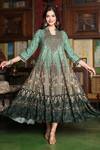 Buy_Bairaas_Green Rayon Embellished Royal Palace Pattern And Stone Work Notched Round Print_at_Aza_Fashions