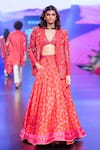 Buy_PUNIT BALANA_Red Silk Chanderi Print And Embroidery Floral Surkh Laal Patchwork Skirt Set _at_Aza_Fashions