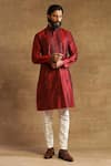 Buy_Raghavendra Rathore Jodhpur_Maroon Silk Embroidered Floral Pattern Kurta _at_Aza_Fashions