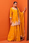 Buy_Kesar Studio_Yellow Silk Embroidery Gota Work Scoop Neck Kurta Skirt Set _at_Aza_Fashions