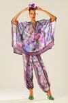 Buy_Rajdeep Ranawat_Purple Silk Floral Mandarin Collar Ramona Pattern Poncho Top  _at_Aza_Fashions