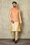 Buy_Samyukta Singhania_Orange Jacquard Silk Woven Floral Pattern Bundi And Kurta Set _at_Aza_Fashions