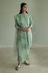 Shorshe Clothing_Green Handloom Cotton, Linen Embroidery Mandarin Collar Shirt Kurta And Pant Set_Online_at_Aza_Fashions