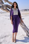 Buy_Dash And Dot_Purple Polyester Embroidery V-neck Floral V Kaftan _at_Aza_Fashions
