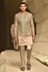 Buy_Rohit Gandhi + Rahul Khanna_Grey Silk Embroidery Metallic Beads And Sequins Louvers Jacket _at_Aza_Fashions