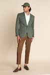 Buy_Gargee Designers_Green 100% Linen Striped Pattern Blazer _at_Aza_Fashions