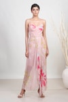 Buy_Garo_Pink Chiffon Printed Floral Sweetheart Neck Corset Dress _at_Aza_Fashions