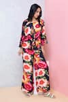 Buy_Rhe-Ana_Black Rayon Printed Vibrant Floral Round Knotted Top And Pant Set  _at_Aza_Fashions