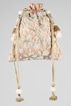 Buy_ClutcH'D_Peach Embroidery, Beads Silk Potli Bag _at_Aza_Fashions