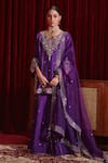 Buy_Ajiesh Oberoi_Purple Dupion Silk And Organza Embroidered Floral Patterns Manu Kurta Gharara Set _at_Aza_Fashions