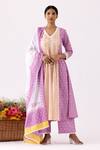 Buy_Abbaran_Purple Cotton Cambric Printed And Embellished Floral Block Panelled Anarkali Set _at_Aza_Fashions