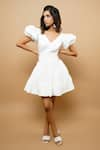 Ahi Clothing_White Poplin  Lining V Neck Tiered Short Dress _Online_at_Aza_Fashions