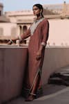 Buy_Avacara_Maroon Matka Silk Embroidered Gota Sequin Trimmed Placket Kaftan  _at_Aza_Fashions