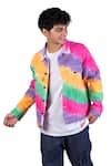 Buy_Theorem_Multi Color Cotton Tie Dye Rainbow Diagonal Stripe Jacket  _at_Aza_Fashions