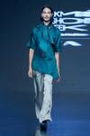 Buy_Dhruv Vaish_Grey Viscose Satin Pleated Flared Trouser  _at_Aza_Fashions