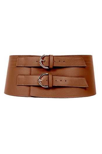Shop_Trov_Brown Buckles Leather Corset Style Belt _at_Aza_Fashions