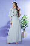 Buy_Shruti Sancheti_Grey Cotton Hand Embroidered Floral Round Gown  _at_Aza_Fashions