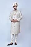 Buy_Arihant Rai Sinha_Multi Color Art Silk Embroidery Thread Floral Pattern Sherwani Set _at_Aza_Fashions