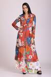 Buy_Alpona Designs By Soham Acharya_Brown Cotton Silk Floral Notched Print Jacket And Palazzo Set _at_Aza_Fashions