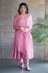 Buy_Cupid Cotton_Pink Chanderi Silk Embroidery Floral Round Kalidar Kurta Pant Set _at_Aza_Fashions