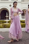 Buy_Moledro_Purple Jacket And Bustier- Silver Tissue Embroidered Bheeni With Pant Set _at_Aza_Fashions