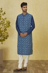 Buy_Priyanka Haralalka_Blue Silk Embroidery Kantha Stitch Kurta Set _at_Aza_Fashions