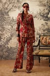 Buy_Kalista_Maroon Viscose Moss Printed Chintz Notched Azalea Pattern Shirt And Pant Set _at_Aza_Fashions