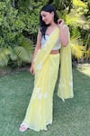 Buy_Meghstudio_Yellow Blouse Piece  Modal Silk Hand Painted Saree With Unstitched  _at_Aza_Fashions