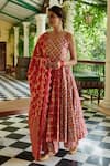 Buy_Seema Nanda_Pink Chanderi Silk Printed Phulkari Round Reet Anarkali Sharara Set  _at_Aza_Fashions