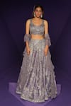 Buy_Rishi And Soujit_Purple Raw Silk And Georgette Embroidery Scallop Pattern Lehenga Set  _at_Aza_Fashions