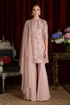 Buy_Sahil Kochhar_Pink Silk Organza, Net Embroidery, Lace, Sequins Round Ehsaas Kurta Flower Set _at_Aza_Fashions
