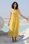 Buy Tatwa Yellow Handloom Cotton, Viscose Embroidery Scoop Neck Chanderi Pintuck Dress at Aza Fashions Buy_Tatwa_Yellow Handloom Cotton, Viscose Embroidery Scoop Neck Chanderi Pintuck Dress _at_Aza_Fashions