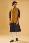 Buy_Raghavendra Rathore Blue_Yellow Jacquard Mustard Self Design Nehru Jacket _at_Aza_Fashions