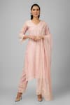 Buy_Shrutkirti_Pink Cotton Chanderi Embroidery Chikankari V Neck Flower Vine Kurta Set _at_Aza_Fashions