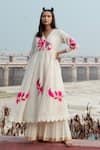 Buy_Label Earthen_Ivory Mangalgiri Anarkali And Pleated Palazzo Set  _at_Aza_Fashions