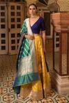 Buy_Priyanka Raajiv_Yellow Silk Woven Brocade Chevron V Neck Hema Patch Work Lehenga Set _at_Aza_Fashions