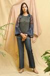 Buy_Chambray & Co._Blue Zari Woven Chanderi Embroidered Hand Applique Round Top And Pant Set _at_Aza_Fashions
