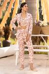 Buy_Chhavvi Aggarwal_Cream Crepe Sequins, Cut Work Collared Floral Print Blazer And Pant Set _at_Aza_Fashions