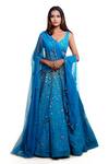 Buy_Archana Kochhar_Blue Lehenga And Blouse Raw Silk Embroidery Mirror Deep V Neck Work Set _at_Aza_Fashions