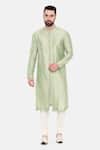 Buy_Mayank Modi - Men_Green Silk Embroidered Placket Leaf Placement Kurta Set_at_Aza_Fashions