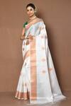 Buy_Nazaakat by Samara Singh_White Saree Kora Tanchhoi Zari Woven Leaf Pattern_at_Aza_Fashions